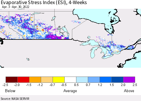 Canada Evaporative Stress Index (ESI), 4-Weeks Thematic Map For 4/25/2022 - 5/1/2022