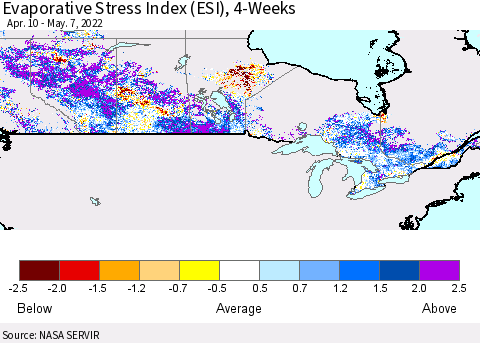 Canada Evaporative Stress Index (ESI), 4-Weeks Thematic Map For 5/2/2022 - 5/8/2022