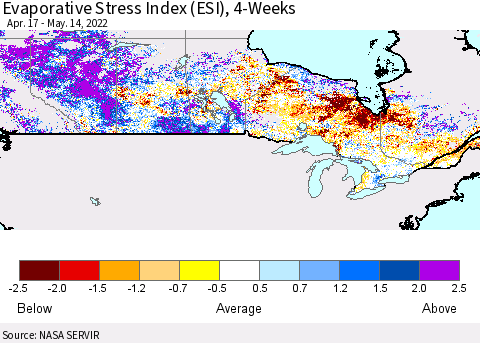 Canada Evaporative Stress Index (ESI), 4-Weeks Thematic Map For 5/9/2022 - 5/15/2022