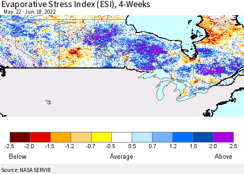 Canada Evaporative Stress Index (ESI), 4-Weeks Thematic Map For 6/13/2022 - 6/19/2022