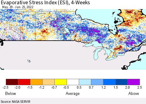 Canada Evaporative Stress Index (ESI), 4-Weeks Thematic Map For 6/20/2022 - 6/26/2022