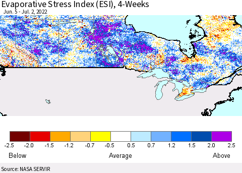 Canada Evaporative Stress Index (ESI), 4-Weeks Thematic Map For 6/27/2022 - 7/3/2022