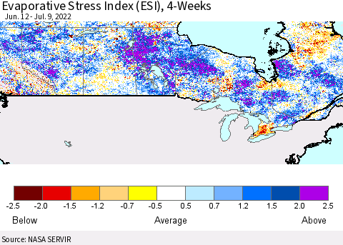 Canada Evaporative Stress Index (ESI), 4-Weeks Thematic Map For 7/4/2022 - 7/10/2022