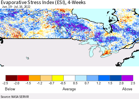 Canada Evaporative Stress Index (ESI), 4-Weeks Thematic Map For 7/11/2022 - 7/17/2022