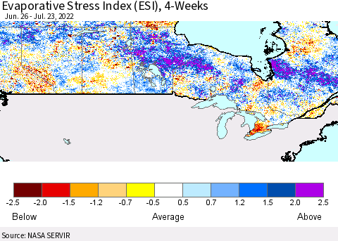 Canada Evaporative Stress Index (ESI), 4-Weeks Thematic Map For 7/18/2022 - 7/24/2022