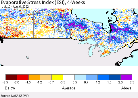 Canada Evaporative Stress Index (ESI), 4-Weeks Thematic Map For 8/1/2022 - 8/7/2022