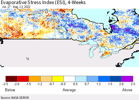 Canada Evaporative Stress Index (ESI), 4-Weeks Thematic Map For 8/8/2022 - 8/14/2022