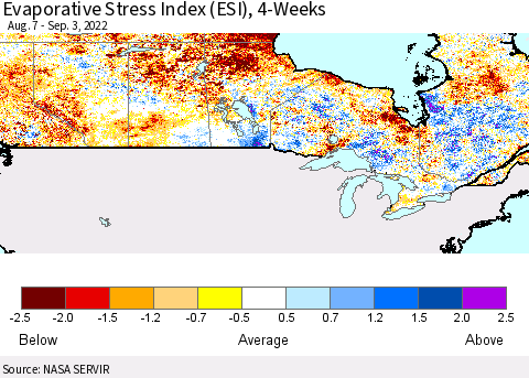 Canada Evaporative Stress Index (ESI), 4-Weeks Thematic Map For 8/29/2022 - 9/4/2022