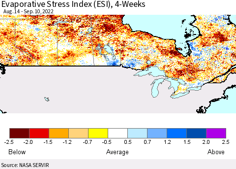 Canada Evaporative Stress Index (ESI), 4-Weeks Thematic Map For 9/5/2022 - 9/11/2022