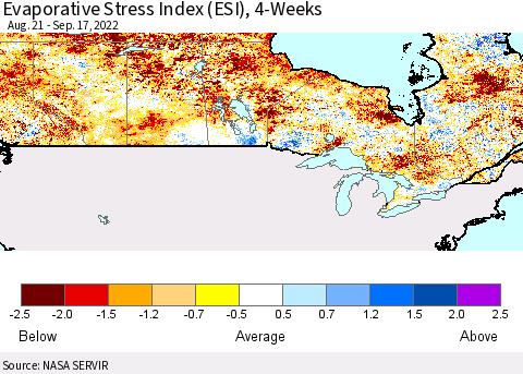 Canada Evaporative Stress Index (ESI), 4-Weeks Thematic Map For 9/12/2022 - 9/18/2022