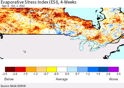Canada Evaporative Stress Index (ESI), 4-Weeks Thematic Map For 9/26/2022 - 10/2/2022