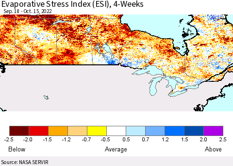 Canada Evaporative Stress Index (ESI), 4-Weeks Thematic Map For 10/10/2022 - 10/16/2022