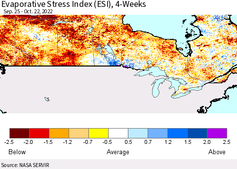 Canada Evaporative Stress Index (ESI), 4-Weeks Thematic Map For 10/17/2022 - 10/23/2022