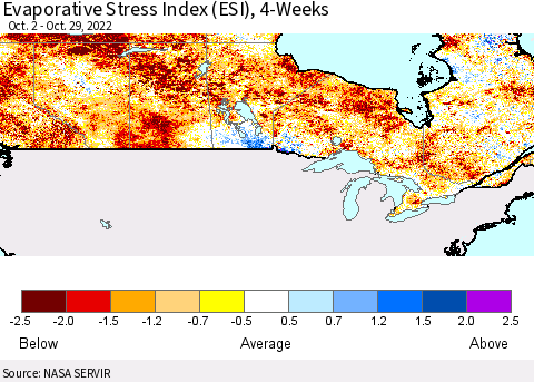Canada Evaporative Stress Index (ESI), 4-Weeks Thematic Map For 10/24/2022 - 10/30/2022