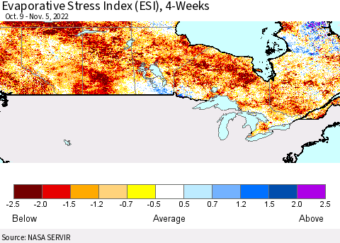 Canada Evaporative Stress Index (ESI), 4-Weeks Thematic Map For 10/31/2022 - 11/6/2022