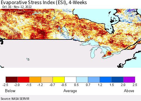 Canada Evaporative Stress Index (ESI), 4-Weeks Thematic Map For 11/7/2022 - 11/13/2022
