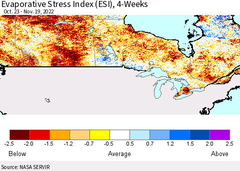 Canada Evaporative Stress Index (ESI), 4-Weeks Thematic Map For 11/14/2022 - 11/20/2022