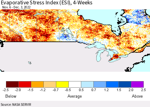 Canada Evaporative Stress Index (ESI), 4-Weeks Thematic Map For 11/28/2022 - 12/4/2022