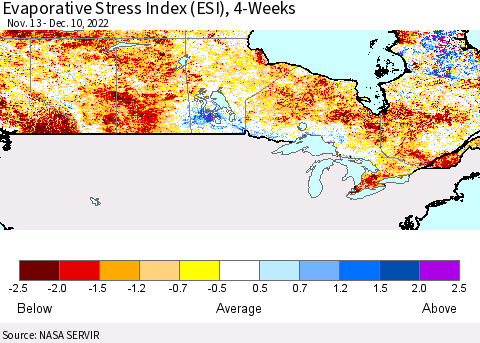 Canada Evaporative Stress Index (ESI), 4-Weeks Thematic Map For 12/5/2022 - 12/11/2022