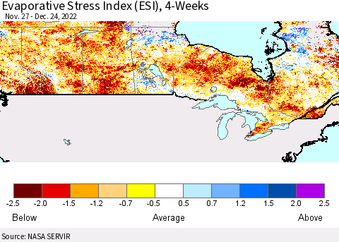 Canada Evaporative Stress Index (ESI), 4-Weeks Thematic Map For 12/19/2022 - 12/25/2022