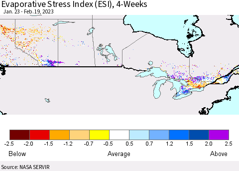 Canada Evaporative Stress Index (ESI), 4-Weeks Thematic Map For 2/13/2023 - 2/19/2023
