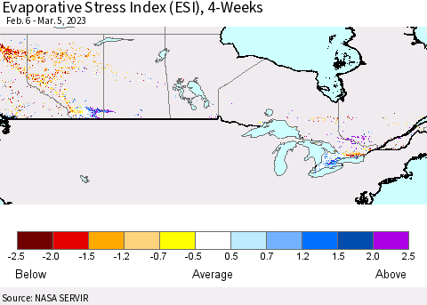 Canada Evaporative Stress Index (ESI), 4-Weeks Thematic Map For 2/27/2023 - 3/5/2023
