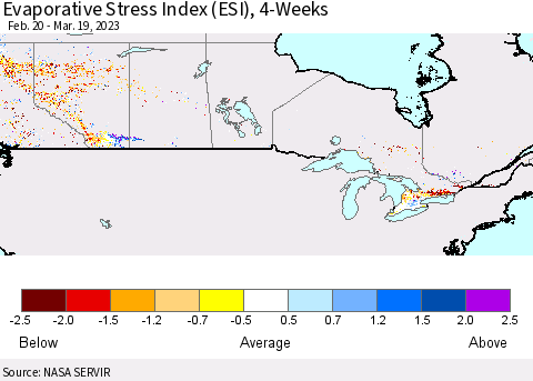 Canada Evaporative Stress Index (ESI), 4-Weeks Thematic Map For 3/13/2023 - 3/19/2023