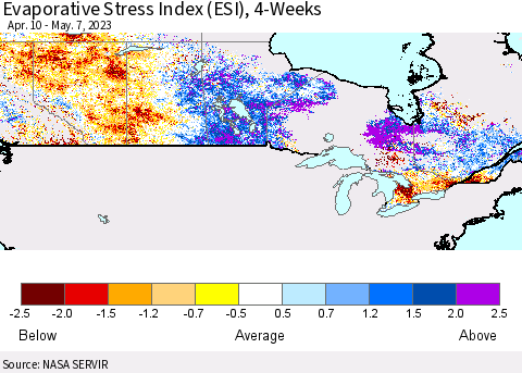 Canada Evaporative Stress Index (ESI), 4-Weeks Thematic Map For 5/1/2023 - 5/7/2023