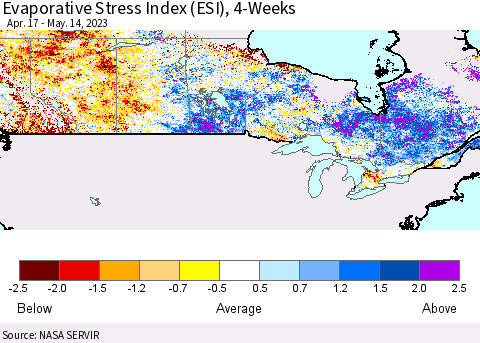 Canada Evaporative Stress Index (ESI), 4-Weeks Thematic Map For 5/8/2023 - 5/14/2023