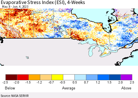 Canada Evaporative Stress Index (ESI), 4-Weeks Thematic Map For 5/29/2023 - 6/4/2023