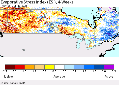 Canada Evaporative Stress Index (ESI), 4-Weeks Thematic Map For 6/5/2023 - 6/11/2023