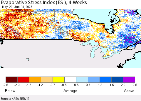 Canada Evaporative Stress Index (ESI), 4-Weeks Thematic Map For 6/12/2023 - 6/18/2023
