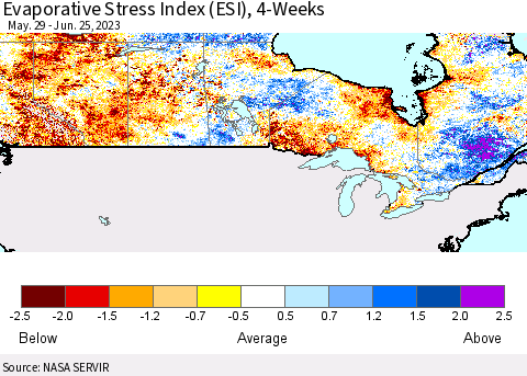 Canada Evaporative Stress Index (ESI), 4-Weeks Thematic Map For 6/19/2023 - 6/25/2023