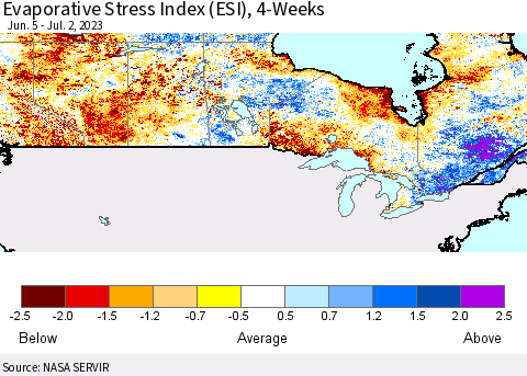 Canada Evaporative Stress Index (ESI), 4-Weeks Thematic Map For 6/26/2023 - 7/2/2023