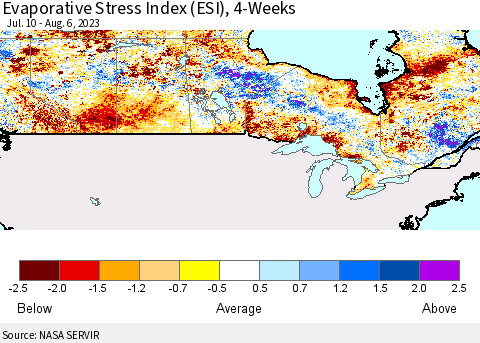Canada Evaporative Stress Index (ESI), 4-Weeks Thematic Map For 7/31/2023 - 8/6/2023