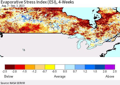 Canada Evaporative Stress Index (ESI), 4-Weeks Thematic Map For 8/28/2023 - 9/3/2023
