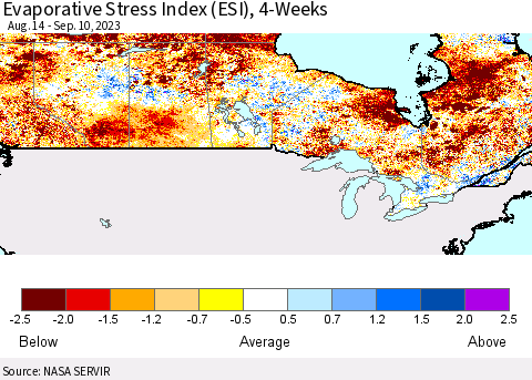 Canada Evaporative Stress Index (ESI), 4-Weeks Thematic Map For 9/4/2023 - 9/10/2023