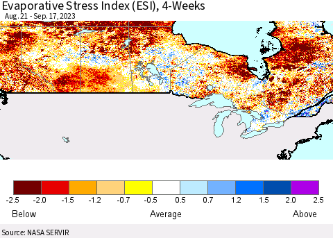 Canada Evaporative Stress Index (ESI), 4-Weeks Thematic Map For 9/11/2023 - 9/17/2023