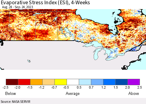 Canada Evaporative Stress Index (ESI), 4-Weeks Thematic Map For 9/18/2023 - 9/24/2023