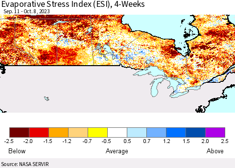 Canada Evaporative Stress Index (ESI), 4-Weeks Thematic Map For 10/2/2023 - 10/8/2023