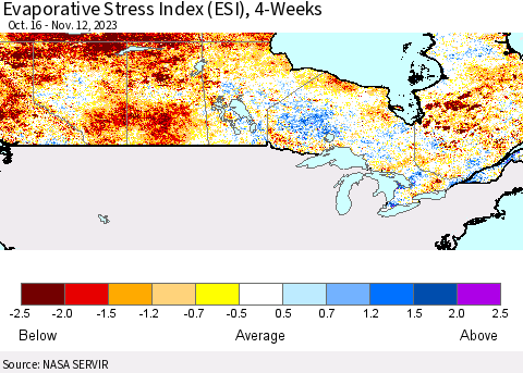 Canada Evaporative Stress Index (ESI), 4-Weeks Thematic Map For 11/6/2023 - 11/12/2023