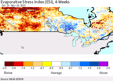 Canada Evaporative Stress Index (ESI), 4-Weeks Thematic Map For 11/13/2023 - 11/19/2023