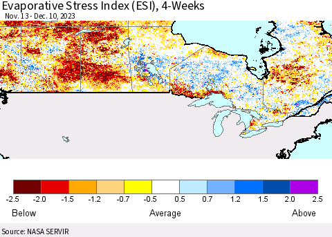 Canada Evaporative Stress Index (ESI), 4-Weeks Thematic Map For 12/4/2023 - 12/10/2023
