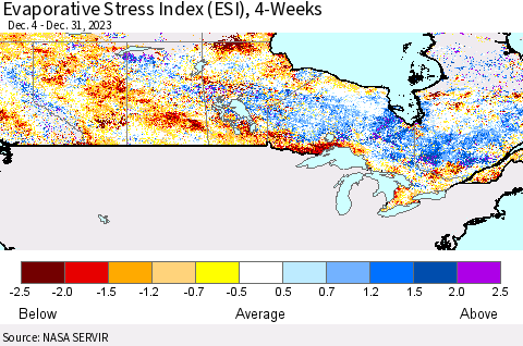 Canada Evaporative Stress Index (ESI), 4-Weeks Thematic Map For 1/1/2024 - 1/7/2024