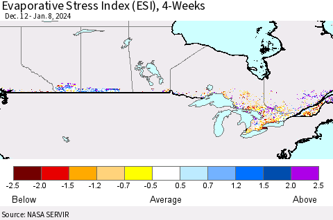 Canada Evaporative Stress Index (ESI), 4-Weeks Thematic Map For 1/8/2024 - 1/14/2024