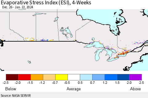 Canada Evaporative Stress Index (ESI), 4-Weeks Thematic Map For 1/22/2024 - 1/28/2024