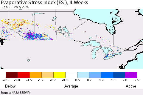 Canada Evaporative Stress Index (ESI), 4-Weeks Thematic Map For 2/5/2024 - 2/11/2024
