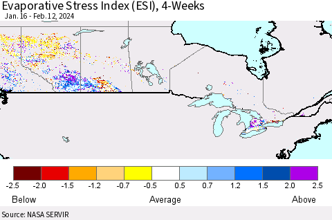 Canada Evaporative Stress Index (ESI), 4-Weeks Thematic Map For 2/12/2024 - 2/18/2024