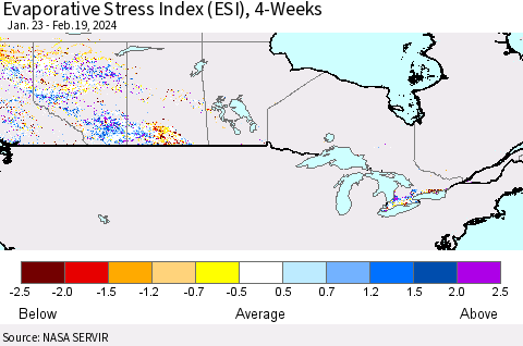 Canada Evaporative Stress Index (ESI), 4-Weeks Thematic Map For 2/19/2024 - 2/25/2024