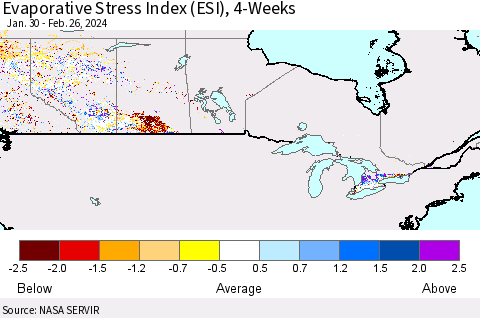 Canada Evaporative Stress Index (ESI), 4-Weeks Thematic Map For 2/26/2024 - 3/3/2024